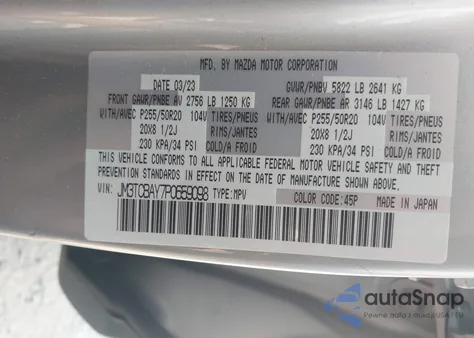 2023 Mazda Cx-9 Touring Plus z USA, uszkodzony, nr VIN JM3TCBAY7P0659098